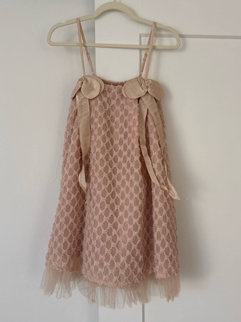 Boutique Women’s Babydoll Pink Lace Overlay Party Dress with Ribbon Detail